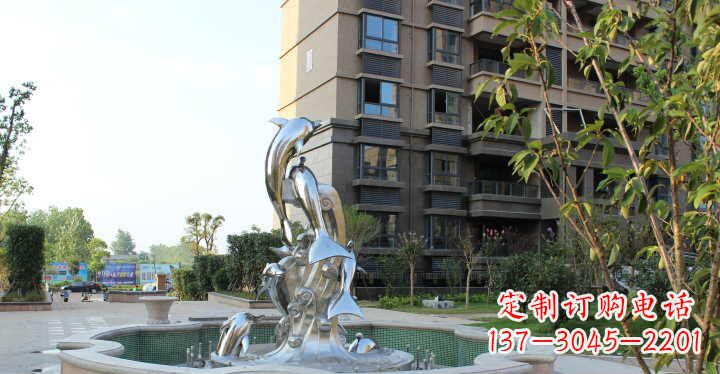 无锡小区不锈钢跳跃海豚景观雕塑