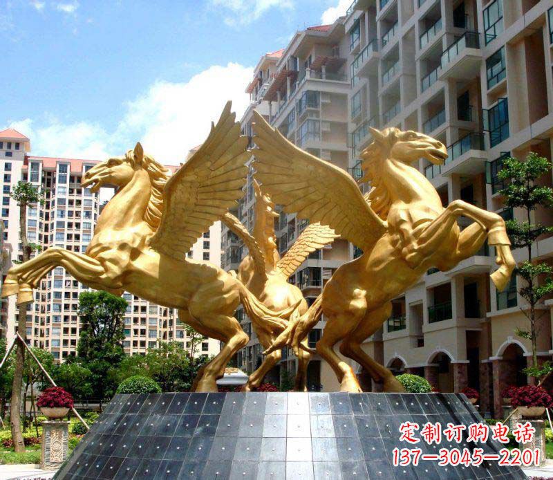 无锡小区飞马三匹马景观铜雕