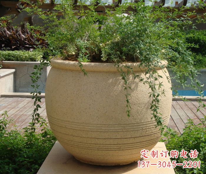 无锡小区景观大理石花盆石雕 (2)