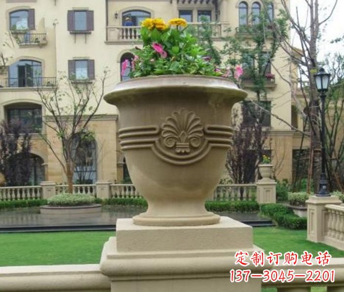 无锡小区景观大理石花盆石雕 (5)