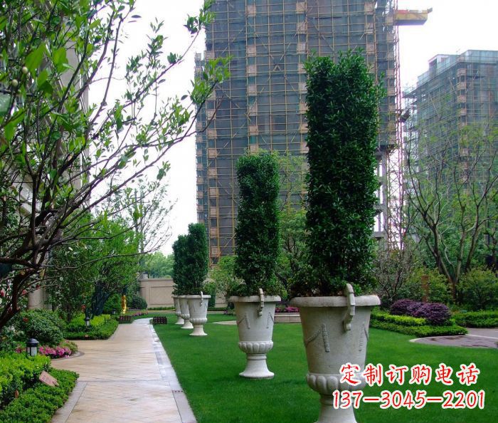 无锡小区景观大理石花盆石雕 (7)