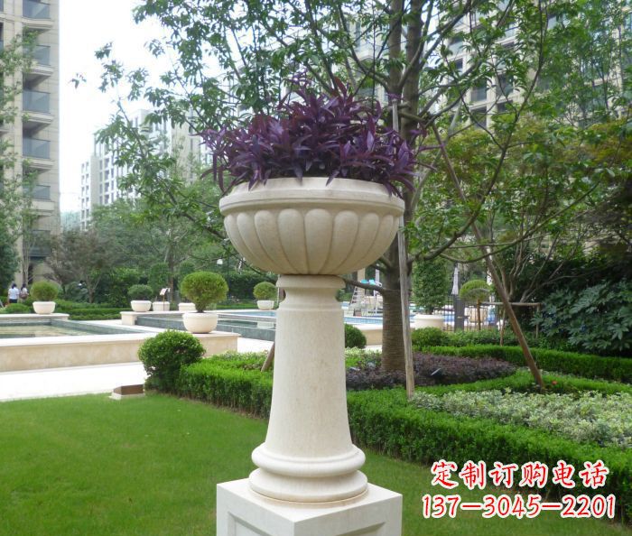 无锡小区景观汉白玉花盆石雕 (2)