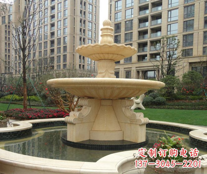 无锡小区景观晚霞红多层喷泉石雕 (3)