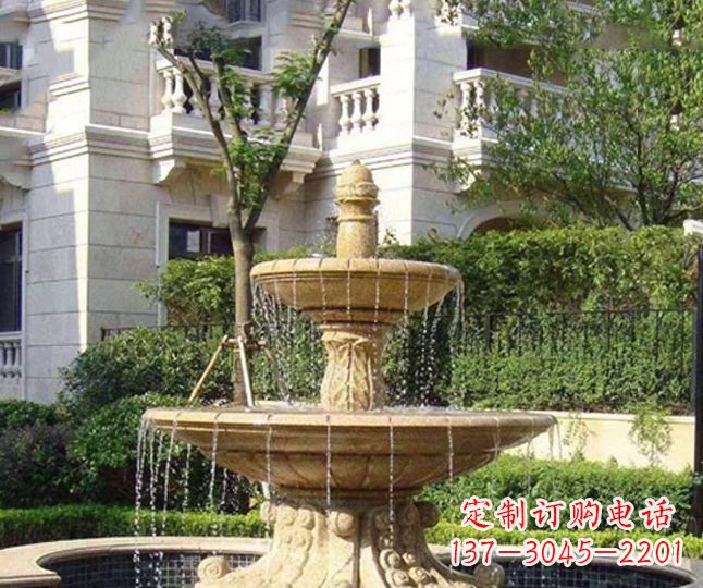 无锡小区景观晚霞红多层喷泉石雕 (4)