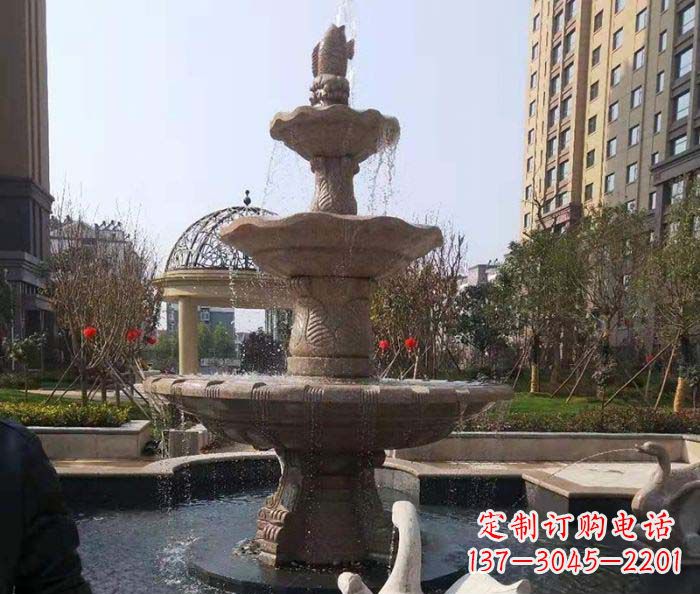 无锡小区景观晚霞红鲤鱼石雕喷泉