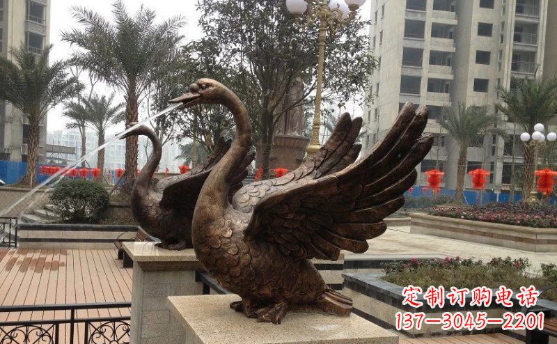 无锡小区喷水天鹅动物铜雕