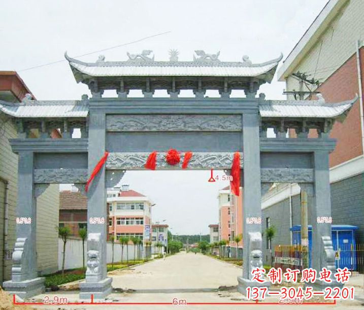 无锡小区三门牌坊石雕