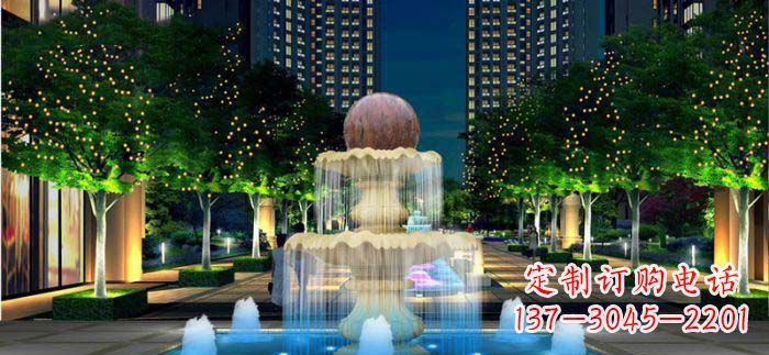 无锡小区石来运转风水球石雕喷泉