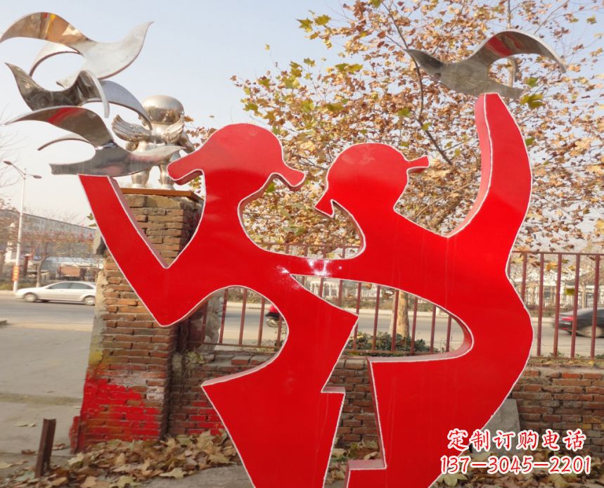 无锡校园不锈钢剪影人物和和平鸽雕塑