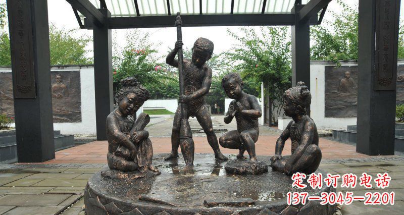 无锡写毛笔字的小孩小品铜雕