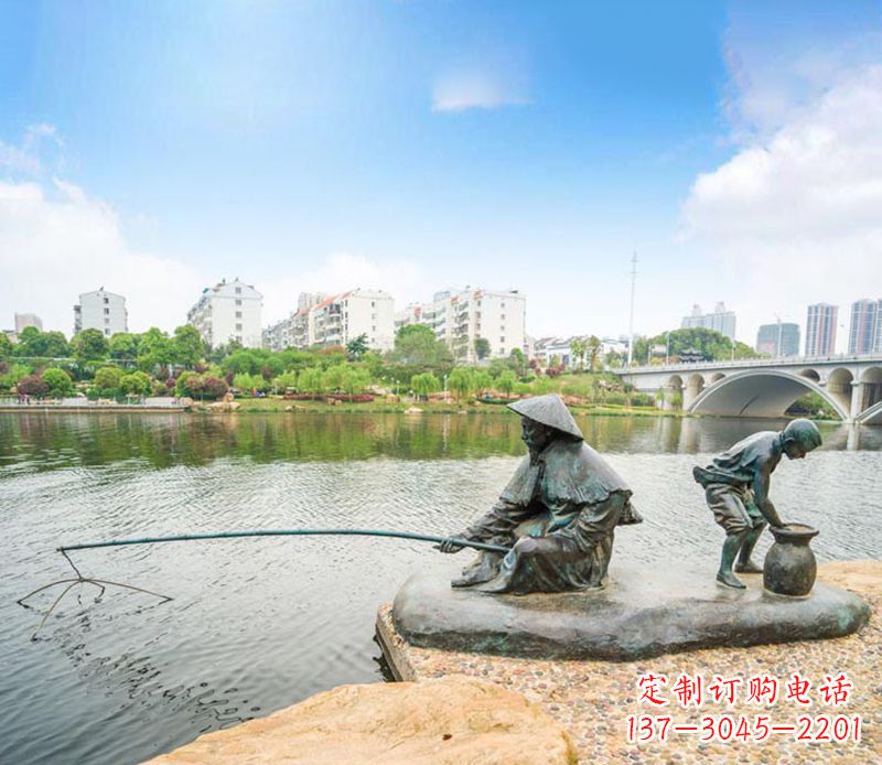 无锡渔翁钓鱼公园景观铜雕