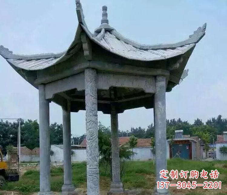无锡园林仿古六角凉亭景观石雕