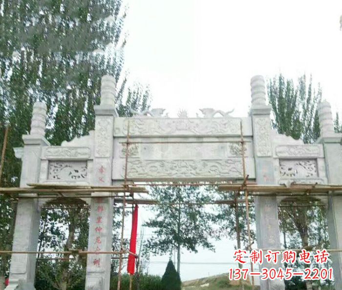 无锡园林仿古三门牌坊石雕 (3)