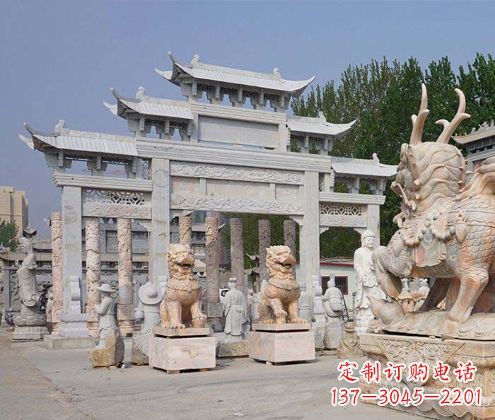 无锡园林仿古三门牌坊石雕