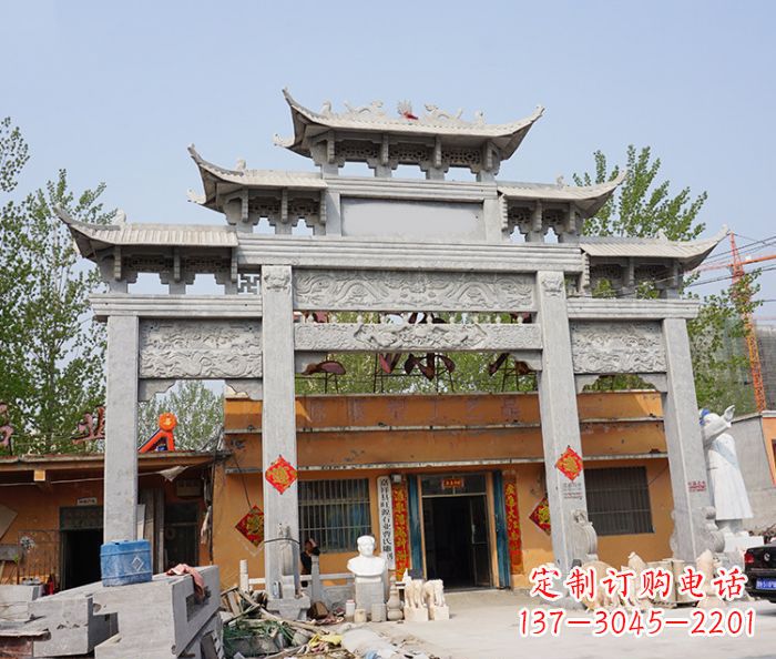 无锡园林仿古三门牌坊石雕 (5)