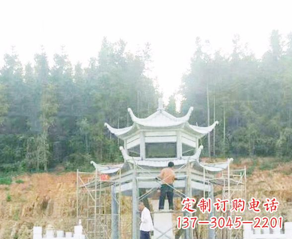 无锡园林仿古双层石凉亭景观石雕 (2)
