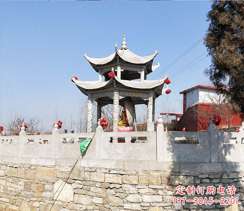 无锡园林仿古双层石凉亭景观石雕 (3)