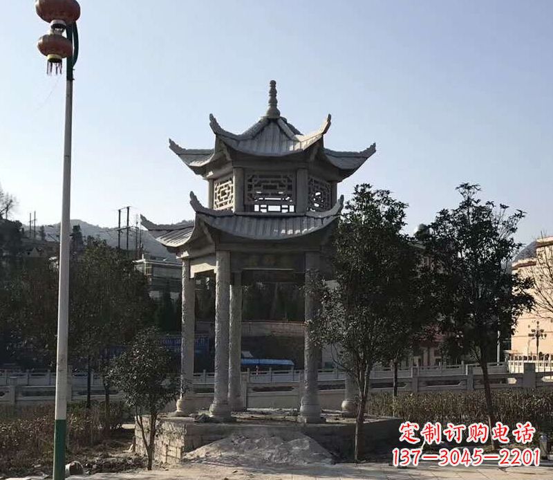 无锡园林仿古双层石凉亭景观石雕 (4)