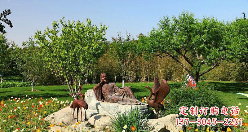 无锡园林古代人物仙鹤景观铜雕