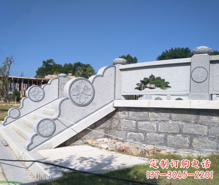无锡园林景观大理石镂空莲花石栏板 (2)