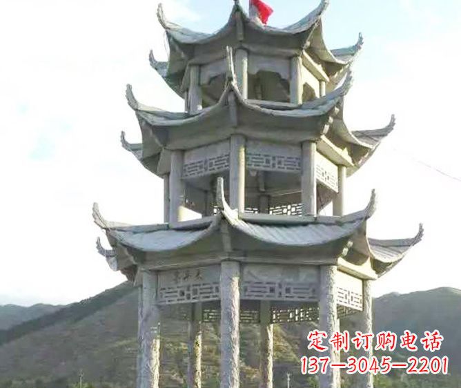 无锡园林景观多层凉亭石雕 (3)