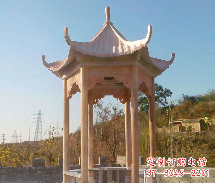 无锡园林景观晚霞红单层石雕凉亭