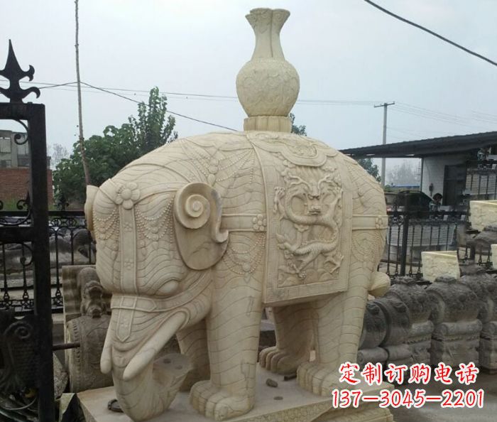 无锡园林景观驮瓶大象石雕