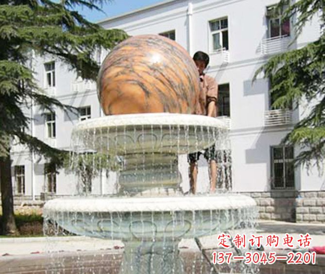 无锡园林景观晚霞红风水球喷泉石雕 (2)
