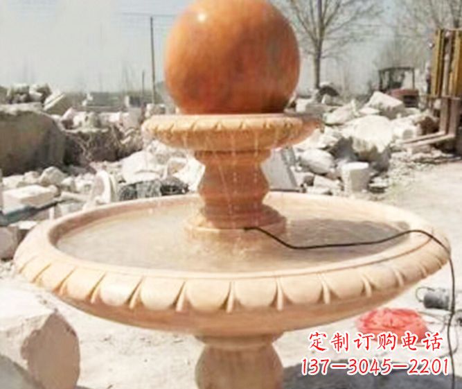 无锡园林景观晚霞红风水球喷泉石雕 (3)