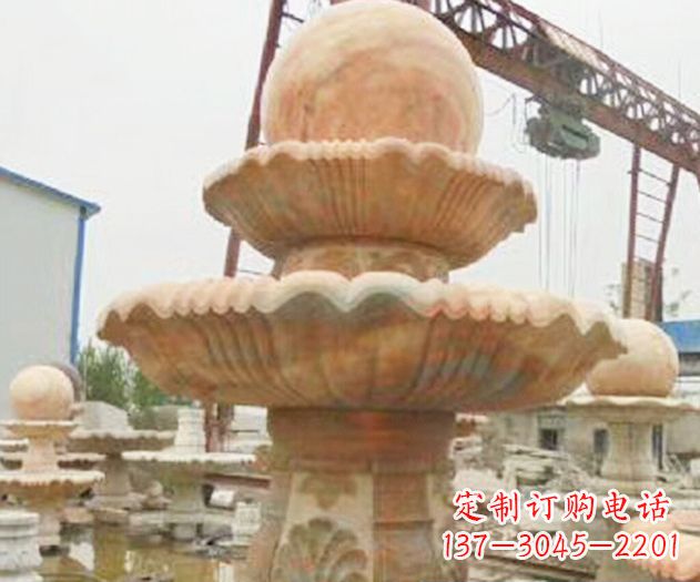 无锡园林景观晚霞红风水球喷泉石雕 (4)