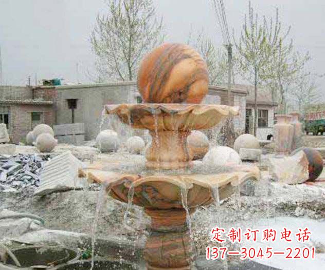 无锡园林景观晚霞红风水球喷泉石雕