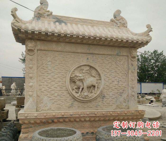 无锡园林景观晚霞红石雕影壁