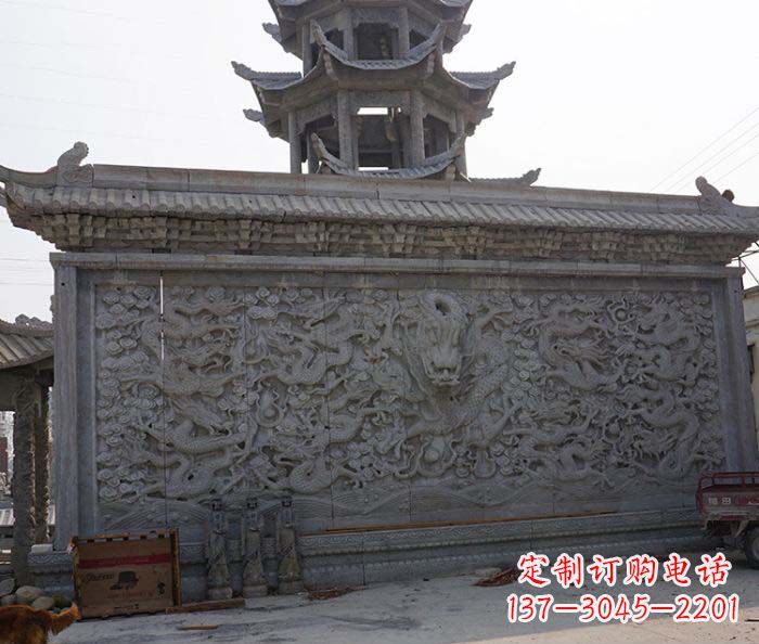 无锡园林九龙壁石雕影壁