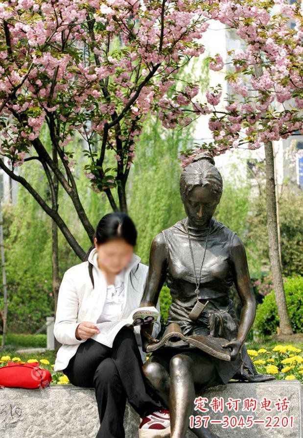 无锡园林看书的女人人物景观铜雕