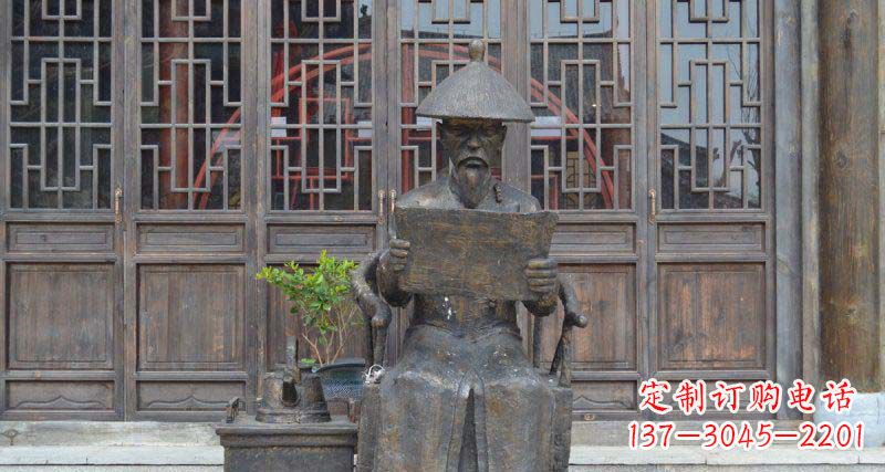 无锡园林看书卷的清朝官员小品铜雕