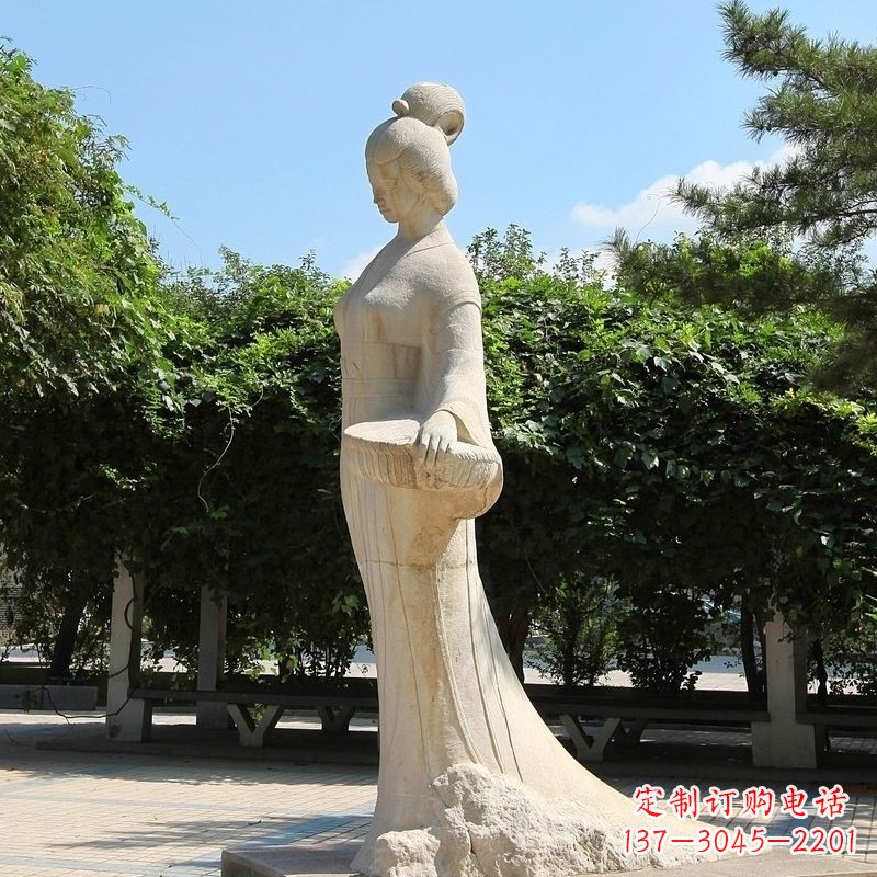 无锡园林历史人物著名美女秦罗敷砂岩石雕塑像