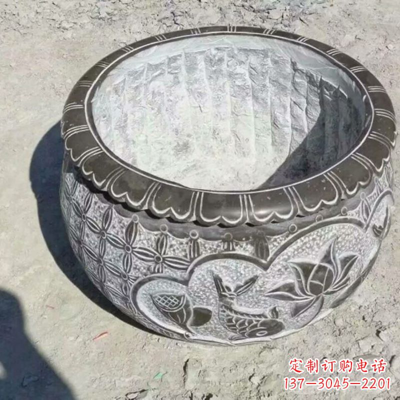 无锡园林莲花鱼纹石雕水缸