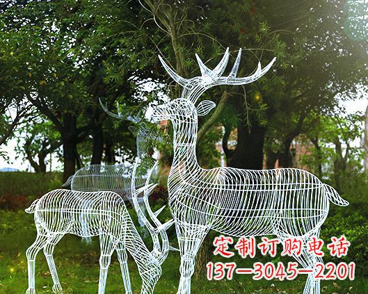 无锡园林镂空梅花鹿不锈钢景观雕塑