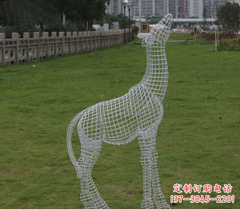 无锡园林镂空仰头麋鹿不锈钢雕塑