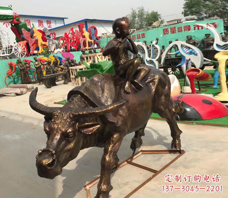 无锡园林牧童骑牛铜雕塑