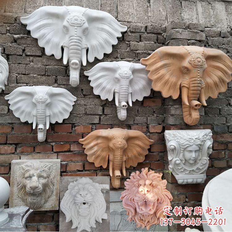 无锡园林喷水壁挂大象头部雕塑