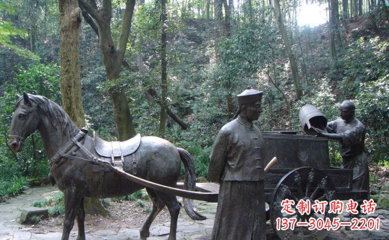 无锡园林清朝士兵和马车小品铜雕