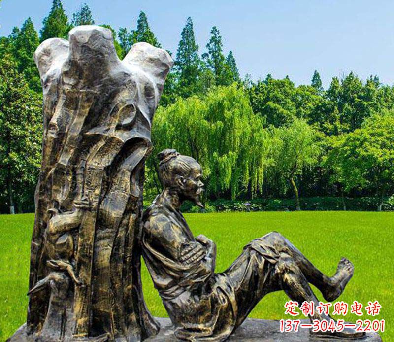 无锡园林守株待兔典故人物铜雕