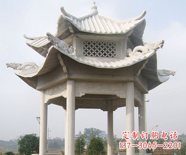 无锡园林双层镂空石凉亭景观石雕
