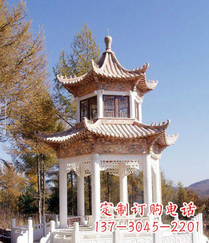 无锡园林双层石凉亭景观石雕 (2)