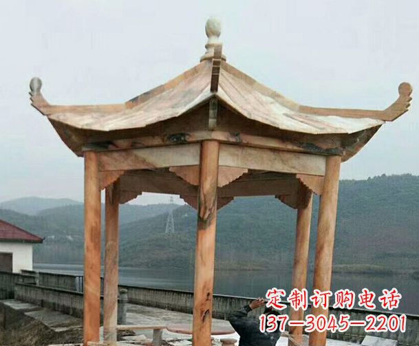 无锡园林晚霞红单层石凉亭景观石雕