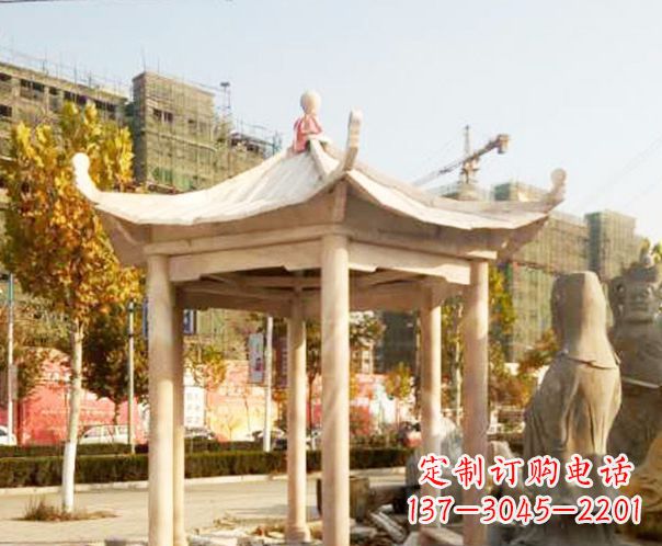 无锡园林晚霞红单层凉亭景观石雕