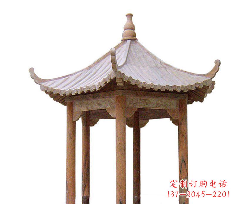 无锡园林晚霞红六角石凉亭景观石雕 (2)