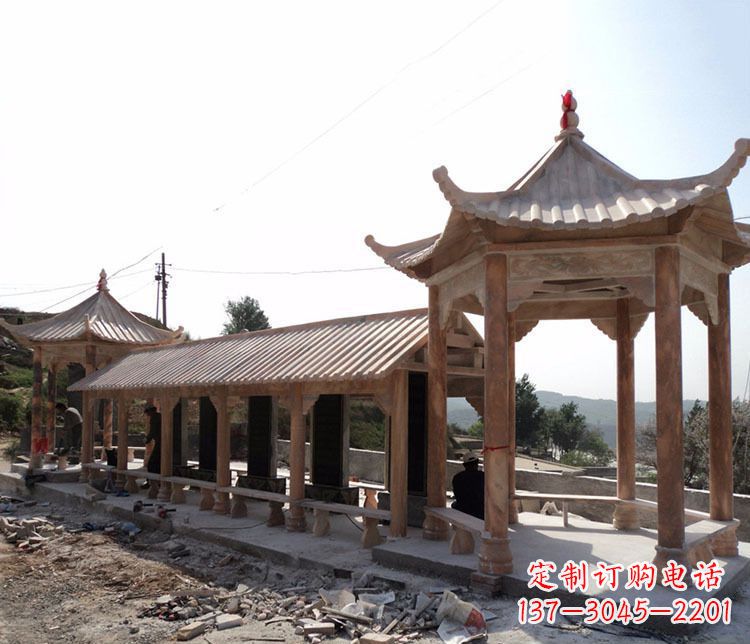 无锡园林晚霞红长廊凉亭景观石雕