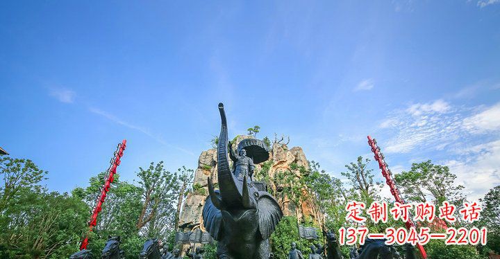 无锡园林站在大象上出征的将军人物小品铜雕